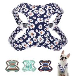 Dog Collars Leashes Mesh Nylon Dog Harness Reflective Dogs Vest Breathable Pet Harnesses Vests For Small Medium Large Dogs Chihuahua Flower Print T221212
