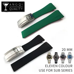 Vattent￤t gummi Watchband rostfritt st￥l Buckle Watch Band -rem f￶r OysterFlex Sub Armband Watch Man 20mm Black Blue Green To272s