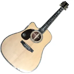 LVYBEST Electric Guitar Custom Dreadnought 45SL 왼손잡이 Abalon Binding Life Tree Inlay Acoustic Guitar와 맞춤형 픽가드 및 헤드가 있습니다.