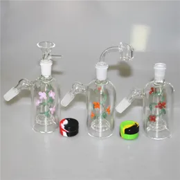 45 apanhador de cinzas de vidro de 90 graus com recipiente de silicone de quartzo Banger de 14 mm de 14 mm de bubbler feminino mini -vidro percolator Bong Water Tipe