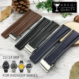 yq 22mm 24mm أصلي من جلد العجل ، فرقة ساعة ساعة لـ Breitling Avenger Series Watches Watchband Man Fashion Brow33090
