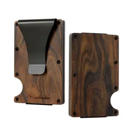 Porta carte di credito in legno naturale Fermasoldi con blocco RFID Fermasoldi in alluminio minimalista Tasca frontale Porta carte di credito Porta documenti d'identità294G