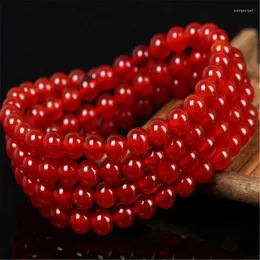 Strand Drop Women Femme prawdziwy naturalny czerwony klejnot Kamień 6 mm luźne okrągłe kryształowy koralik biżuteria moda bransoletka