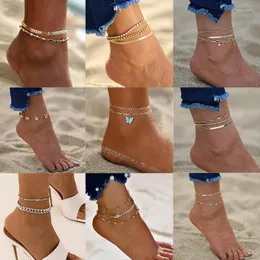 Anklets minhin mode boho flerskikt ankelt för kvinnor enkla fjärilsflickor barfota på benkedjan strandsmycken