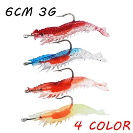 10pcs lote 4 colorido misto de 6cm 3g de camarão iscas macias iscas de gabaritos ganchos de pesca