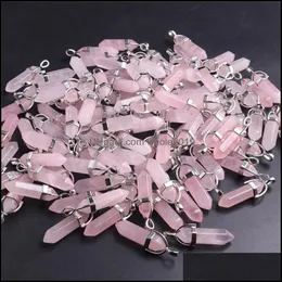 Charms BK Natural Stone Rose Quartz Pink Crystal Pendant Hexagonal Column Pendants Halsband juvelr hela droppleverans smycken findi dhfk3