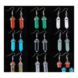 Dangle Chandelier Fashion Women Earrings Hexagonal Pointed Crystal Pillar Stone Malachite Turquoise Aventurine Beads Dbr311 Drop D Dhyr2