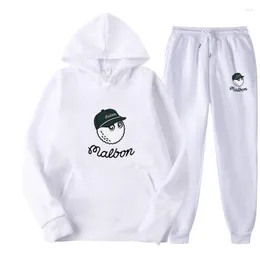 Herrspår 2022 Malbon Golf Sportswear Men's Warm Two Piece Loose Hooded tröja Pants Set Jogging221i