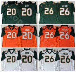 18 19 Miami Hurricanes College 26 Sean Taylor Jerseys Men Green Orange White Football 20 Ed Reed Jersey Unive