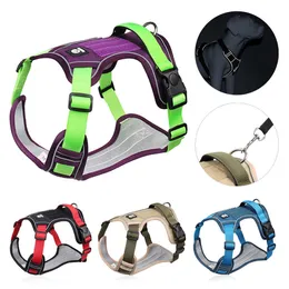Dog Collars Leashes Double Layers Handle Nylon Big Dog Harness No Pull Pet Harness Vest for Medium Large Dogs Reflective Adjustable Dog Chest Straps T221212