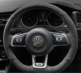 カーステアリングホイールカバーDIYカスタマイズされたスエードレザーブレードフォルクスワーゲンゴルフ7 GTIゴルフR MK7 VW POLO GTI SCIOROCCO 2015 2016