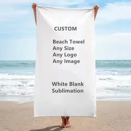 Custom Big Rectangle Beach Towel White Blank Sublimation Print Microfiber Velvet Sand Free Polyester Super Absorbent Quick spin-dry with Fine and Delicate Terry