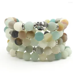 Strand SN1367 Fashion Aamazonite Buddha Head Bracelet For Women Arrival 108 Mala Matte Amazonite Yoga Jewelry Wholesale