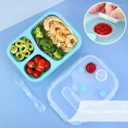 Dinnerware Sets Portable Silicone Folding Lunch Box With Sauce Area Partition Leak-Proof Microwave Storage Container