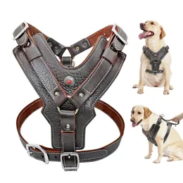 Dog Collars Leashes Durable Dog Harness Large Dogs Genuine Leather Harnesses Pet Training Vest With Quick Control Handle For Labrador Pitbull T221212