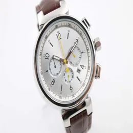 Limited White Dial Brown skórzany kwarc Chronograf Pełny funkcja trend Whatches White Wskaźnik ze stali nierdzewnej Watche Mens Wrist W243L