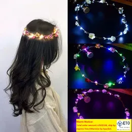 LED Flower Crown Wreath Headband Party Supplies Glowing Luminous Fiber Optic Braid Barrettes Headpiece Headdress Christmas Halloween