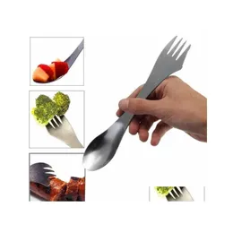 Flatware Sets Stainless Steel 3In1 Spork Portable Spoon Knife Fork Cutlery Utensil Tableware Outdoor Mtifunctional Cam Picnic Gadget Otfto