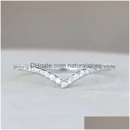 Bandringar Elegant krökt V Form Thin CZ Sier Color Wedding Stackable Ring Womens Jewelry Gift Drop Delivery Dheen