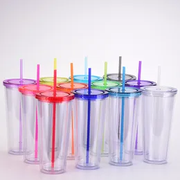 16 unz 24 unz 32 unz Acryl Clear Cup Mub Podwójny kubki plastikowe z pokrywką i słomką według oceanu z11