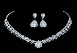 Luxe bruiloft sieradensets voor bruidsbruidsmeisje sieraden drop oorrang ketting set Oostenrijk Crystal hele cadeau6232335