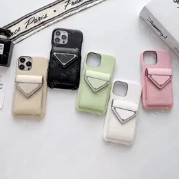 Luksusowa karta Pocket Triangle Telefon Fase na iPhone 14 14pro 13 13pro 12 Pro Max 11 Skórzana tekstura cukierków kolorowe skrzynki przenośna okładka torby do przechowywania