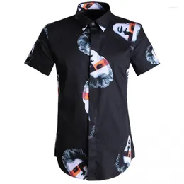 Men's Casual Shirts Minglu Men Shirt Luxury Human Head Allover Printing Short Sleeve Mens Fashion Slim Fit Dress Plus Size