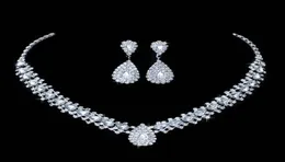 Luxe bruiloft sieradensets voor bruidsbruidsmeismeisje sieraden drop oorrang ketting set Oostenrijk Crystal hele cadeau2933065
