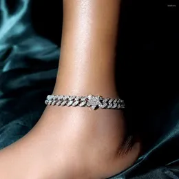Anklets 힙합 아이스 아웃 포장 된 모조 다이아몬드 스타 쿠바 체인 여성 13mm 마이애미 팔찌 맨발 샌들 보석