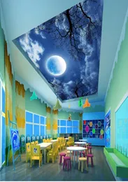 Malowidło sufitowe 3D Tapeta Księżyc obserwuje piękne nocne niebo malarstwo nocne malarstwo sufitowe1784909