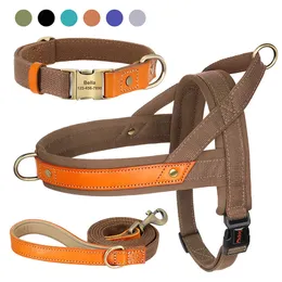 Hundhalsar Leases Nylon Dog Collar Harness Leash Set No Pull Leather Puppy Dog Harness Pet Vest Strap For Small Medium Large Dogs French Bulldog T221212