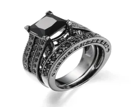 Women Rings Big Black Blue stone Fashion Wedding Ring Sets Engagement Promise bague femme Europe fashion twoinone rings7182816