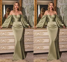 Sexy Mermaid Prom Dresses Long for Women Plus Size Off Shoulder Sweetheart Puffy Sleeves Satin Floor Length Formal Evening Party Birthday Special Occasion Gowns