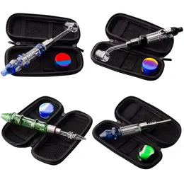 NC024 Hookah Oil Rigs Glass Bong Spill-proof Dab Rig Pipes 510 Titanium Quartz Ceramic Nail Tip Zipper Case Smoking Pipe