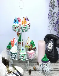 Nieuwe paardenkoets Cupcake Stand Muffin Ice Cream Pastry Baking Metal Wheel Cake Display Bruiloft Verjaardagsfeest Decoraties Supli8443821