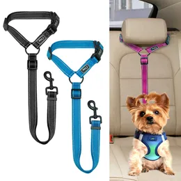 Hundhalsar Leases Dog Car Seat Belt Reflective Nylon Dogs Cat Säkerhetssäkert bälte Rembil Huvudstöd Begränsning Säkerhet leder fordonssäkerhetssele T221212