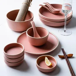 Schalen Kinglang Nordic Ceramic 4 Person verwenden Abendessen Set Morandi Farbgerichte Besteckplatten