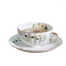 Set da tè e caffè Set stile nordico Tazza pomeridiana semplice e creativa Zucca e piattino in ceramica floreale nera britannica