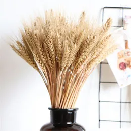 Flores decorativas 100pcs Natural Wheat Stalks Grass Golden Bouquet Artificial para Diy Craft Home Kitchen Natal