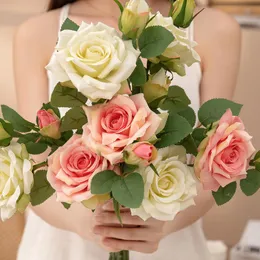 Dekorative Blumen Kr￤nze Doppelk￶pfig/Blumenstrau￟ Hochzeit Dekoration K￼nstliche Rose gef￤lschte Seidentuch Braut Hand halten Party Hausgarten offi