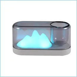 Nattljus bordsljus bergsdesign bärbar skrivbordslampa USB laddning LED -belysning penna hållare krukut planter för rumsdekor drop dh4vf