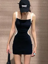 Sıradan elbiseler y2k katı siyah seksi elbise kadınlar için giyim spagetti kayış mini yaz kolsuz sokak kıyafeti bodycon vestido feminino