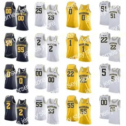 كرة السلة الكلية ترتدي NIK1 NCAA College Michigan Wolverines كرة السلة Jersey 5 Adrien Nunez 51 Austin Davis 55 Eli Brooks Custical Stitched