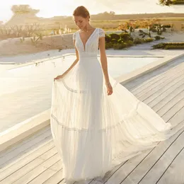 Abito da sposa semplice sexy aperto indietro Boho 2022 pizzo bohemien abiti da sposa scollo a V una linea abito di tulle abiti da nova