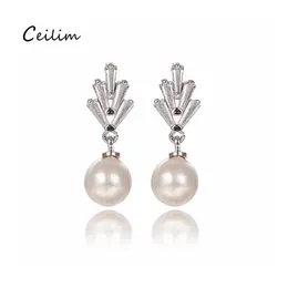 Charm Zircon Stones Clear Dangle Earring Stud White Simated Pearl Earrings for Women Lady Girls Party Jewelry Bridesmaid Gift Drop D OT2LG