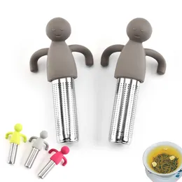 Tea Tools Silicone Stainless Steel Humanoid Strainers Filter Leakage Infuser Cup Creative Ornament Gadgets Lazy Tealeaf Diffuser 10.9x5.8CM Wholesale CC