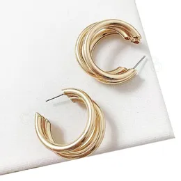 Orecchini a cerchio in metallo con geometria rotonda color oro e argento per le donne Orecchini a tre strati alla moda in lega Accessori per orecchie a cerchio