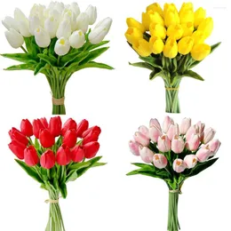 Decorative Flowers 9/19Pcs/lot Cream White Artificial Wedding Bouquet Tulip Silk Flower Holiday Home Decorations Centerpieces Arrangement