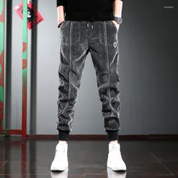 Calça masculina Corduroy Men Winter Casual Casual da cintura Moda Moda Dark Grey Joggers Troushers CP2039