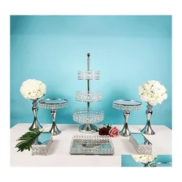 Other Bakeware Piece 13Pcs Cake Stand Set Sier Metal Cupcake Holder Dessert Display Plate Serving Platter Drop Delivery Home Garden Otbln